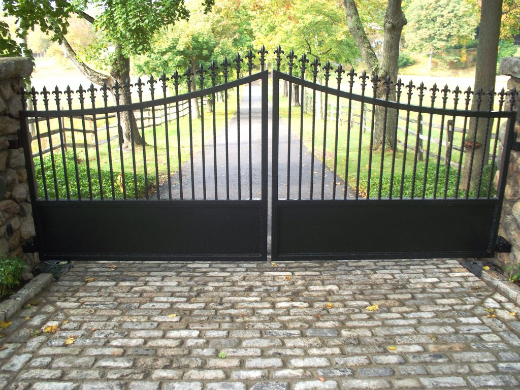 Black wrought iron automatic gates