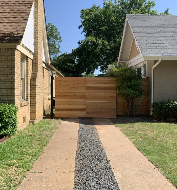 Modern wood driveway gate